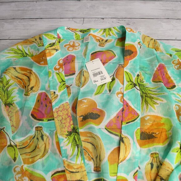 Cato Women's Beach Cover Up One Size Tropical Fruit Pineapple Sheer Cardigan - Picture 4 of 9